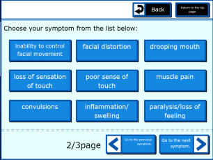 Symptom selection screen
